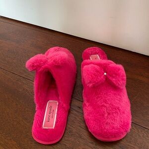 Barbie Pink Fuzzy Bow Slippers size 9 1/2 EUC